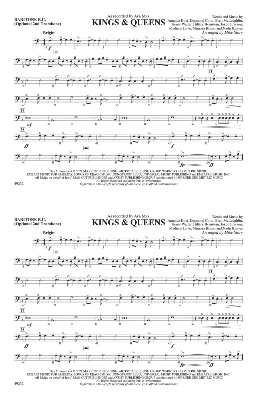Kings & Queens: Baritone B.C. Marching Band scores gallery preview page 1