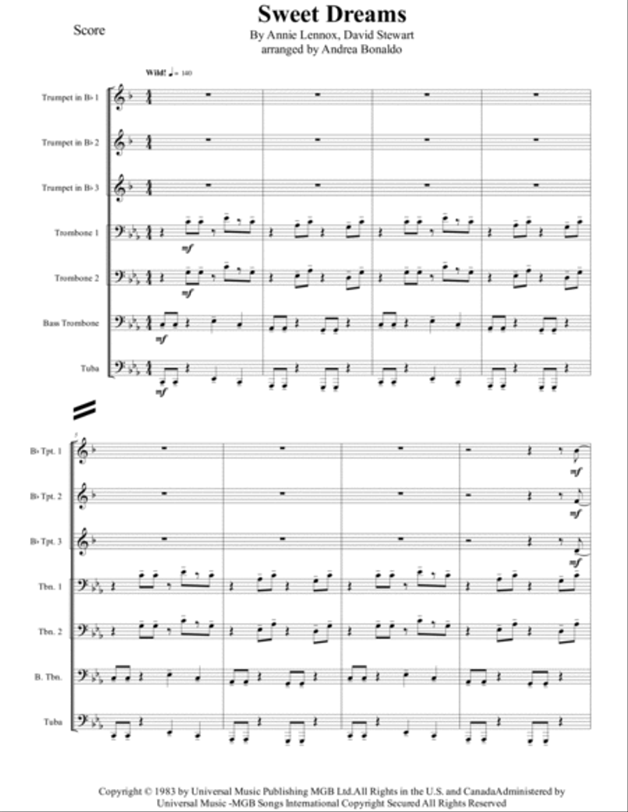 Sweet Dreams (are Made Of This) Brass Ensemble scores gallery preview page 4