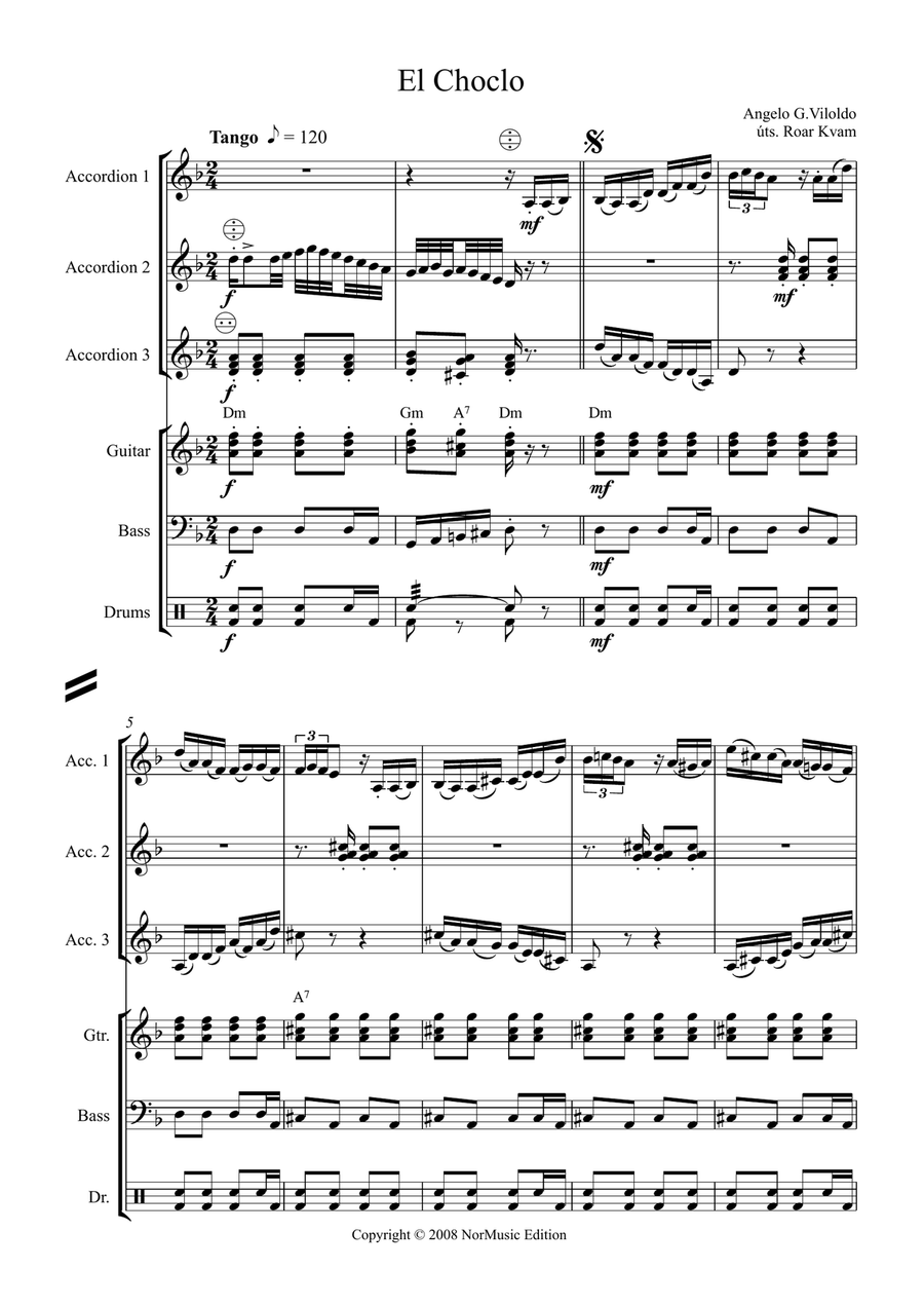 Viloldo: El Choclo, tango (Accordion Orchestra) Accordion Orchestra scores gallery preview page 1