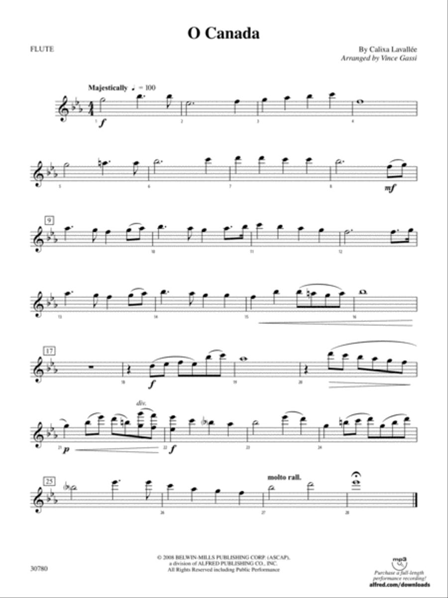 O Canada: Flute Concert Band scores gallery preview page 1