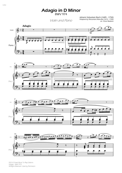 Adagio (BWV 974) - Violin and Piano (Full Score and Parts) image number null