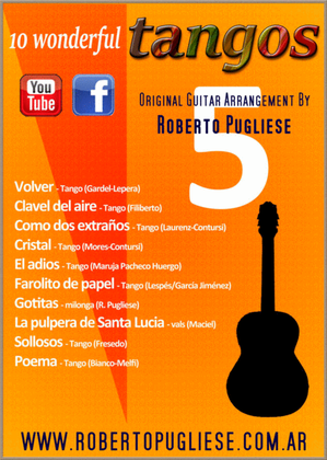 Book cover for 10 wonderful TANGOS for guitar by Roberto Pugliese - Volumen 5