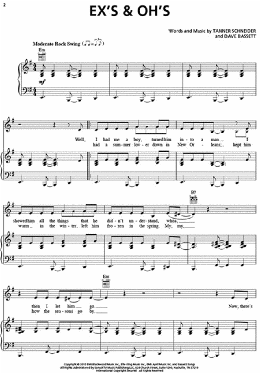 Ex's & Oh's Piano, Vocal, Guitar scores gallery preview page 2