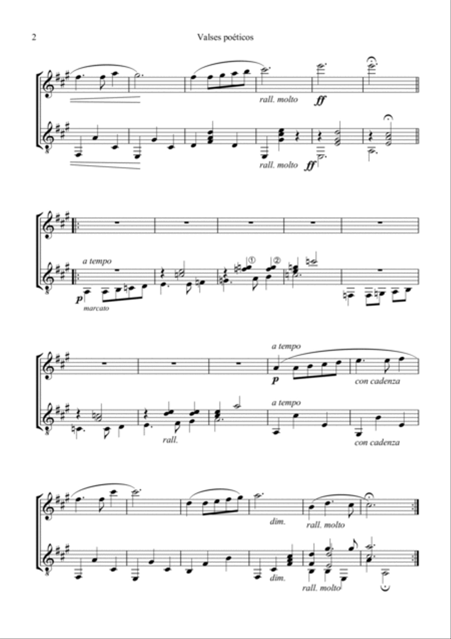 Valses poeticos Op. 10, No. 1 for violin (flute) and guitar Flute scores gallery preview page 2