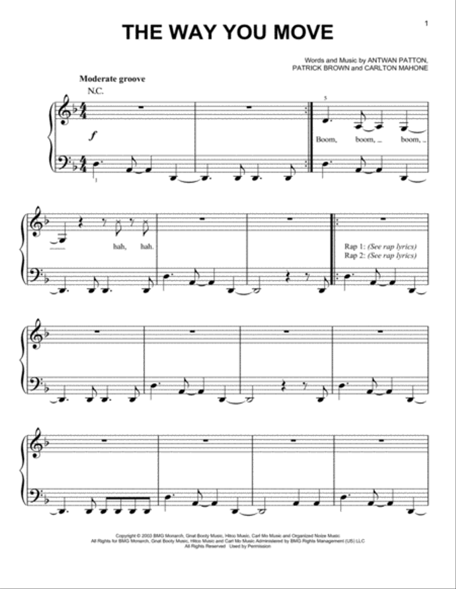 The Way You Move (feat. Sleepy Brown) Easy Piano scores gallery preview page 1