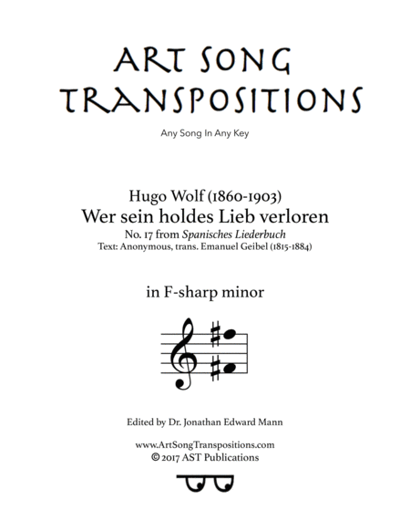WOLF: Wer sein holdes Lieb verloren (transposed to F-sharp minor)