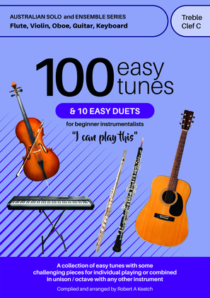 Book cover for A LEARN TO PLAY book of 100 EASY TUNES and 10 EASY DUETS for FLUTE, in TREBLE CLEF