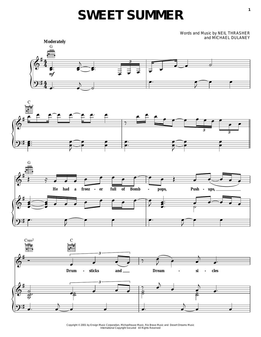 Sweet Summer Piano, Vocal, Guitar scores gallery preview page 1