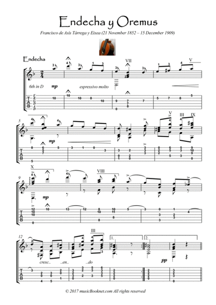 Endecha y Oremus - Mourn and Pray by Francisco Tarrega Acoustic Guitar - Digital Sheet Music