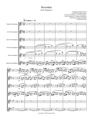 Recordare (from "Requiem") (F) (Saxophone Sextet - 1 Sop, 3 Alto, 1 Ten, 1 Bari)