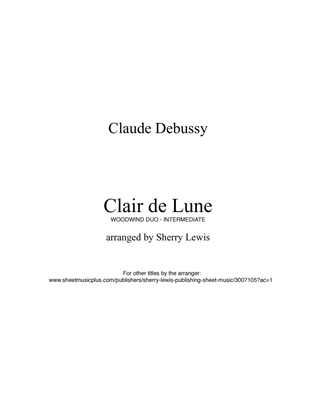 Book cover for CLAIR DE LUNE﻿, Woodwind Duo, Intermediate Level for a violin and bassoon