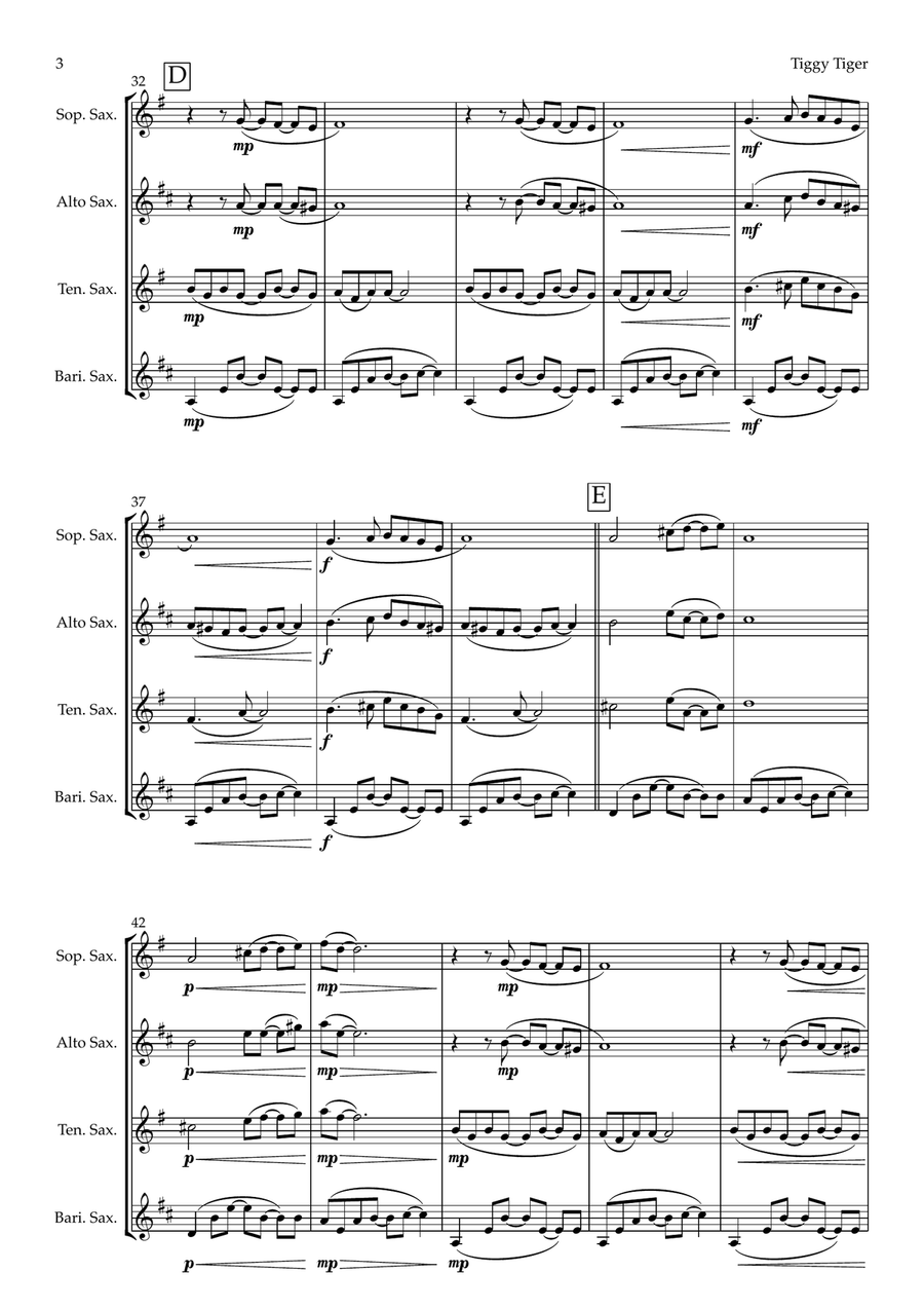 Tiggy Tiger - Princess Puss from The Cat Suite (saxophone quartet - SATB) Saxophone Quartet scores gallery preview page 3