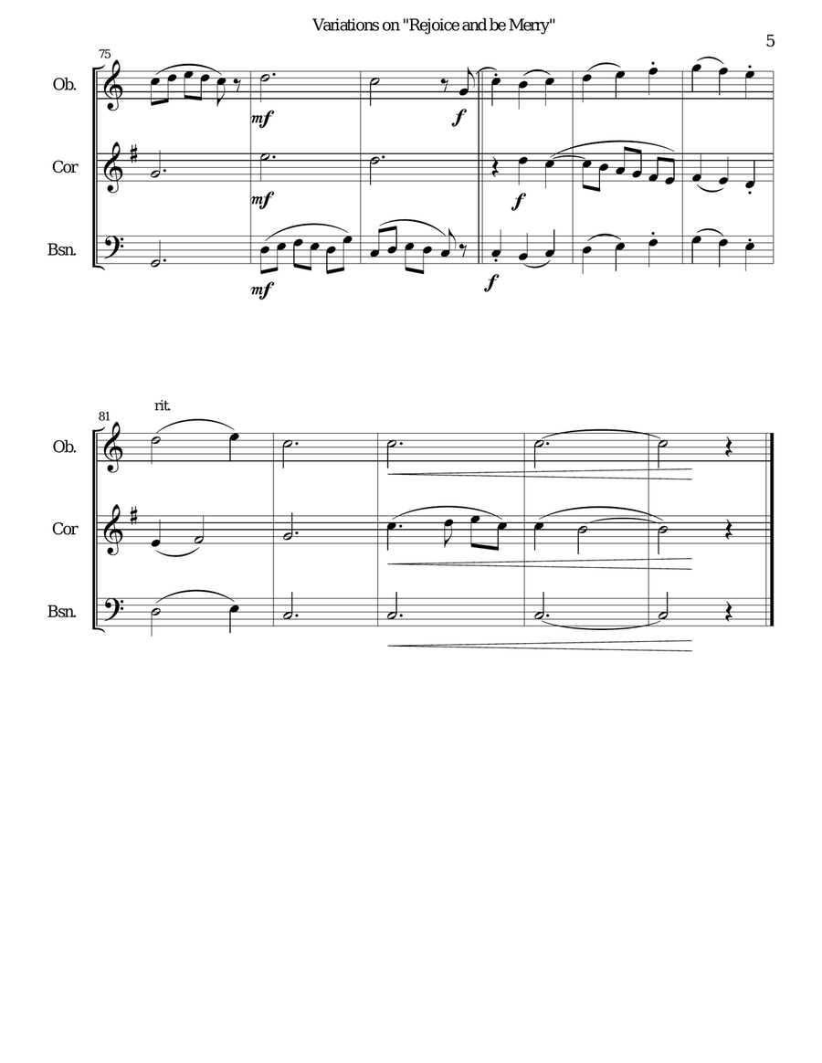 Variations on Rejoice and Be Merry (The Gallery Carol) for double-reed trio Woodwind Trio scores gallery preview page 5
