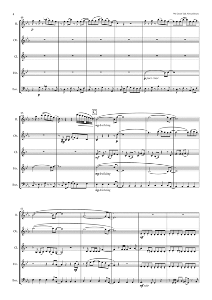 We Don't Talk About Bruno Woodwind Quintet scores gallery preview page 4