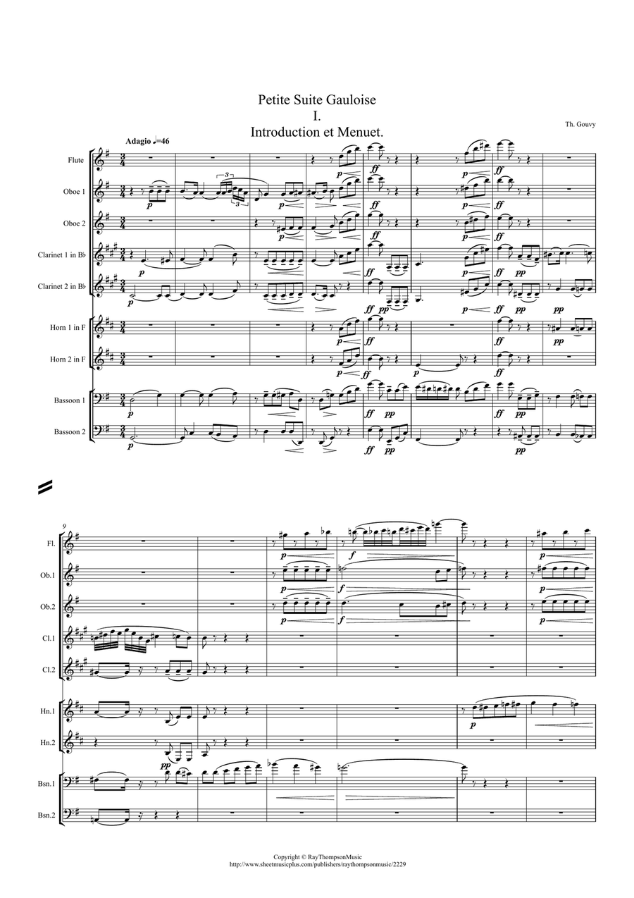 Gouvy: Petite Suite Gauloise Op.90 Mvt.I Introduction et Menuet - wind nonet Large Ensemble scores gallery preview page 1