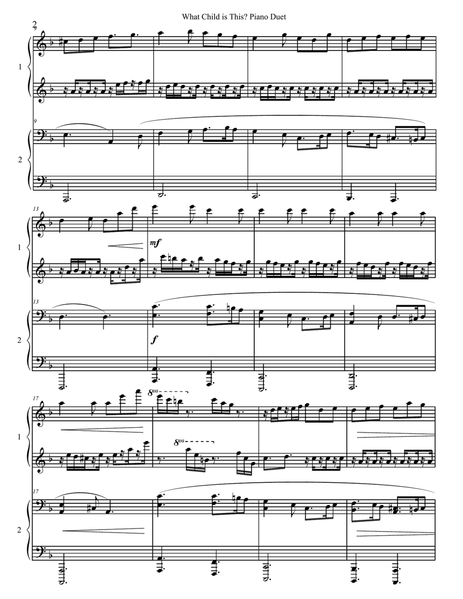 What Child Is This? Piano Four Hands Piano Duet scores gallery preview page 2