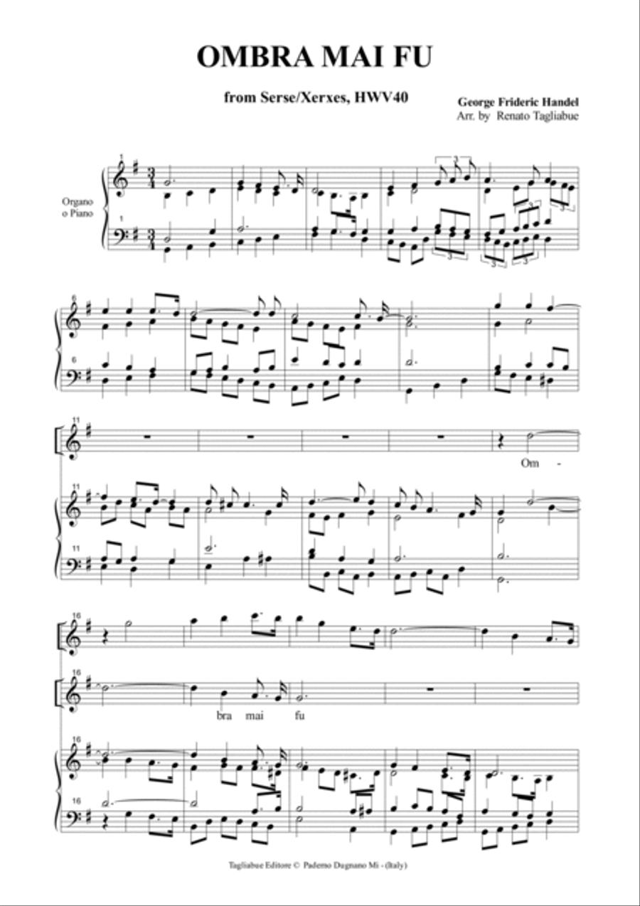 OMBRA MAI FU - For Soprano (or Tenor), Organ and (ad libitum) Instrument in C Small Ensemble scores gallery preview page 2