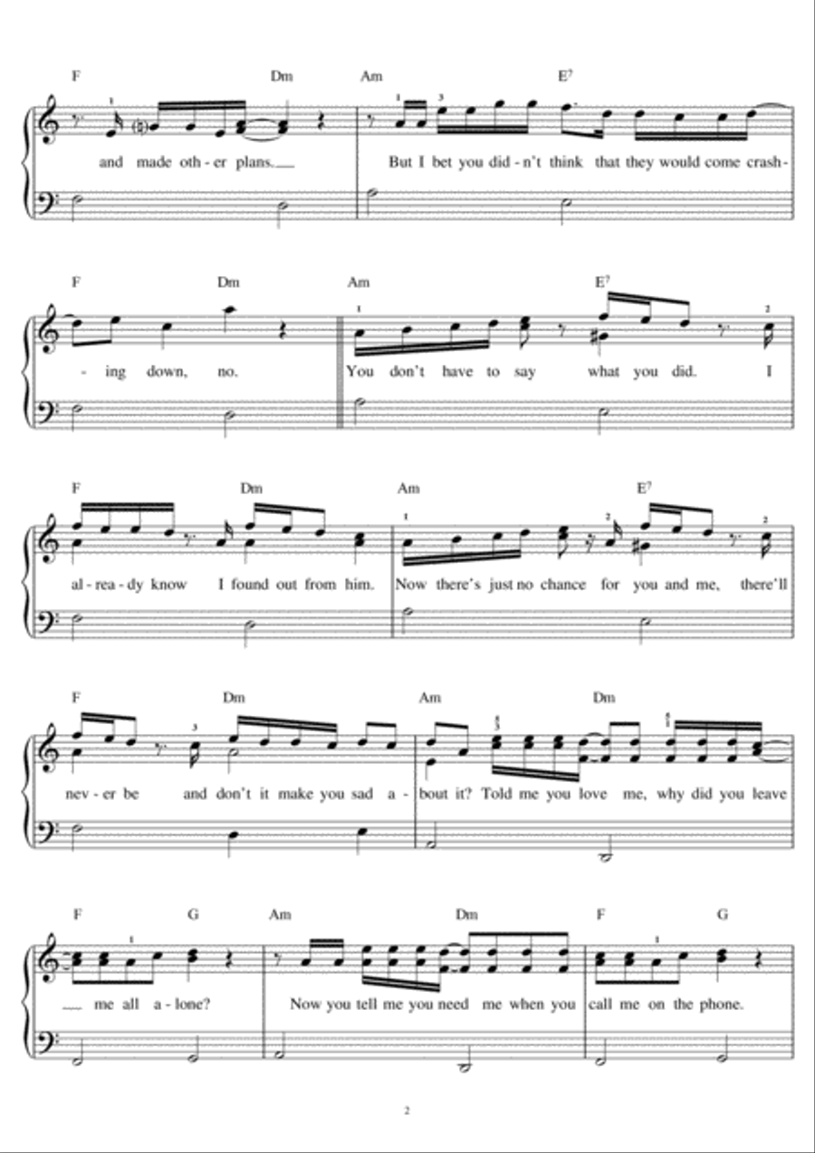 Cry Me A River Easy Piano scores gallery preview page 2