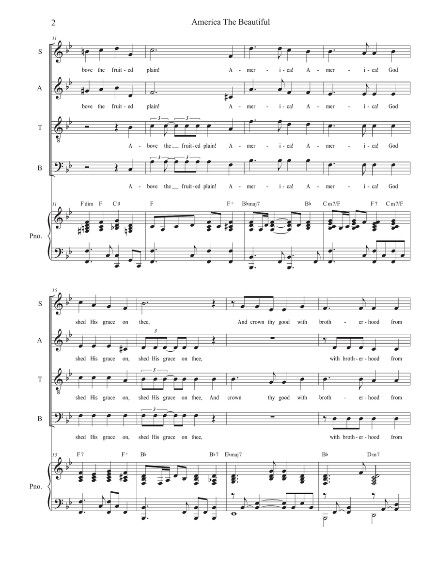 America The Beautiful (Vocal Quartet - (SATB) 4-Part scores gallery preview page 3