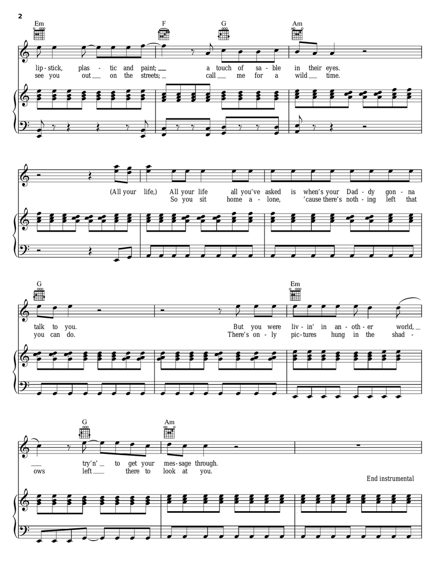 Runaway Runaway Piano, Vocal, Guitar scores gallery preview page 2