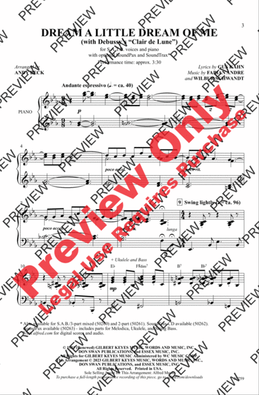 Dream a Little Dream of Me 4-Part scores gallery preview page 3