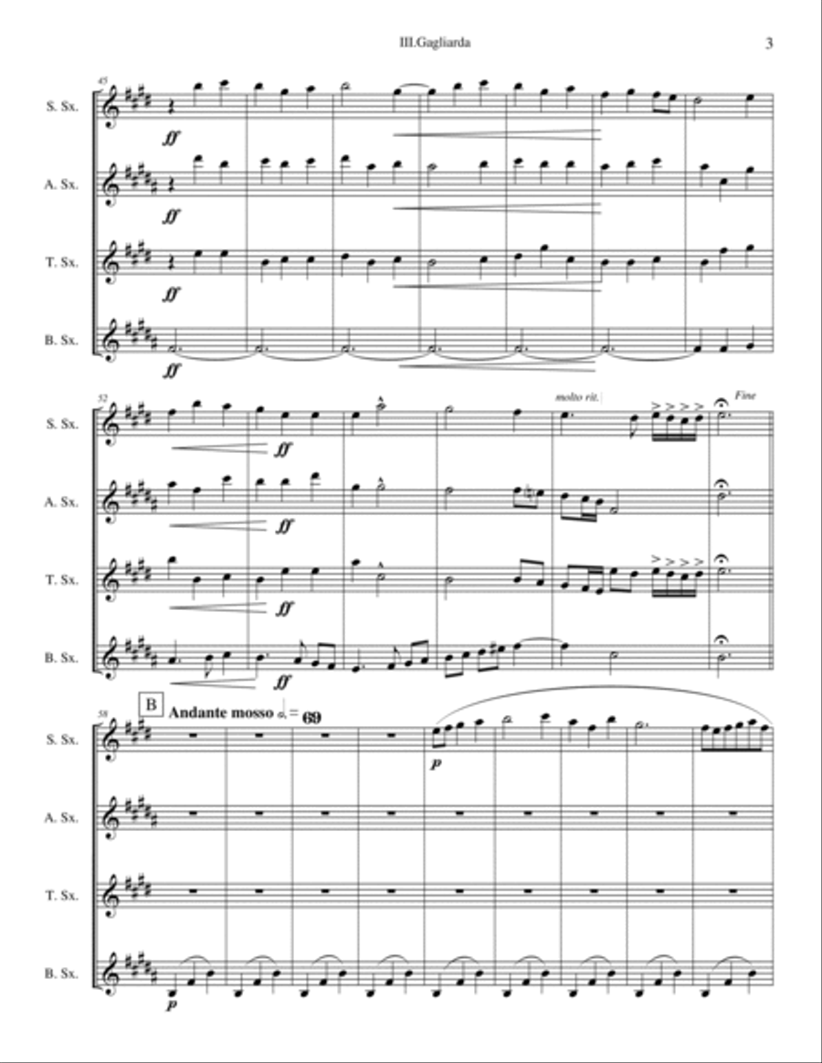 III.Gagliarda from Ancient Aries and Dances, Suite No. 1 Saxophone Quartet scores gallery preview page 3
