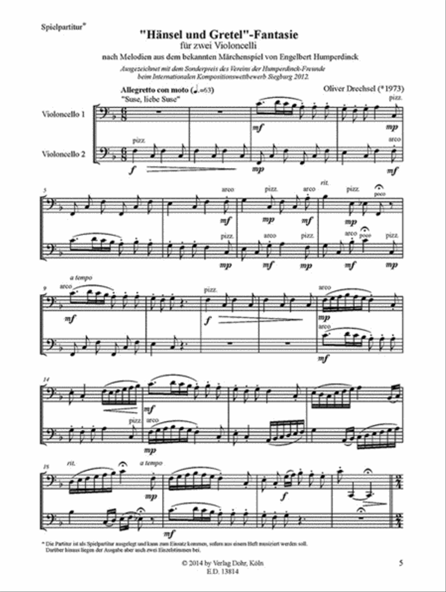 Hänsel und Gretel-Fantasie für zwei Violoncelli (2012) (nach Melodien aus dem bekannten Märchenspiel von Engelbert Humperdinck) Performance Score scores gallery preview page 2