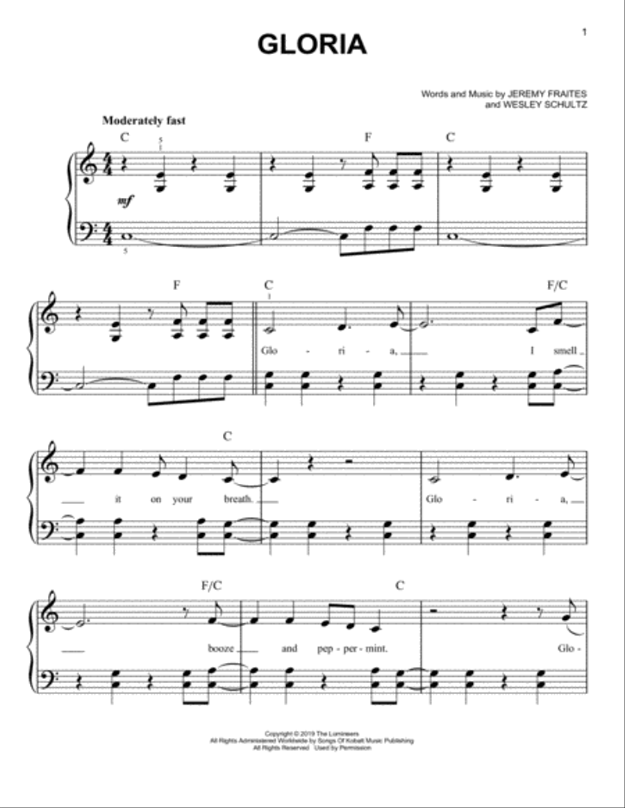 Gloria Easy Piano scores gallery preview page 1