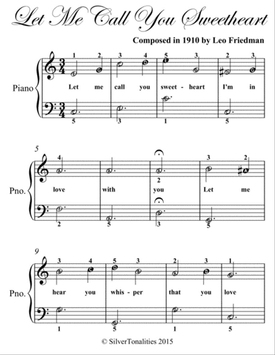 Let Me Call You Sweetheart Easiest Piano Sheet Music Easy Piano scores gallery preview page 2