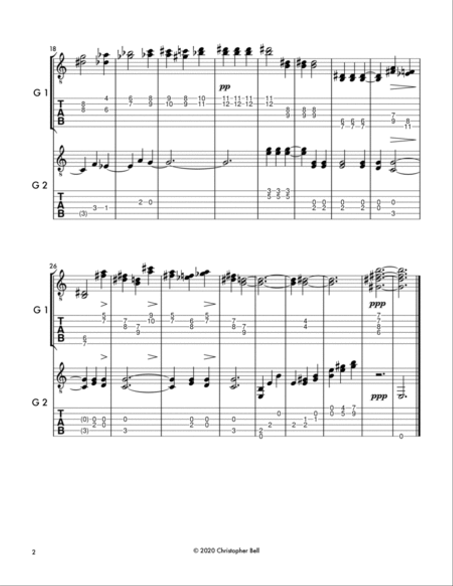Bela Bartok - Dawn - Guitar Duo Classical Guitar scores gallery preview page 2