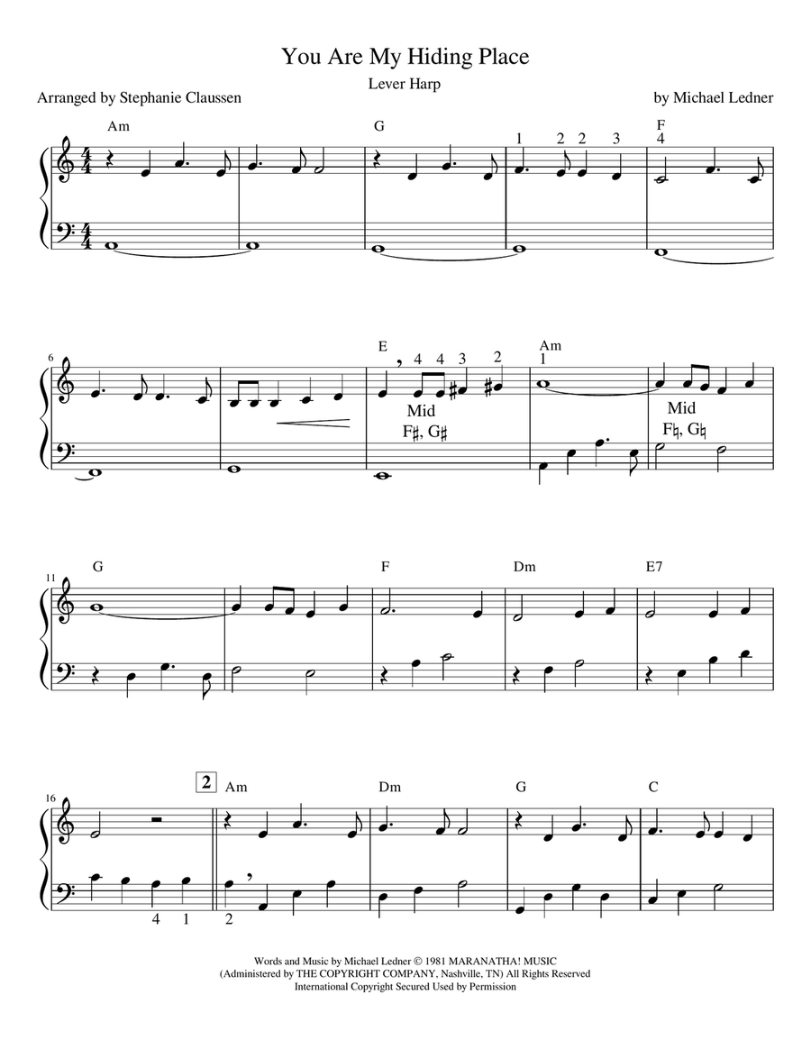 You Are My Hiding Place Celtic Harp scores gallery preview page 2
