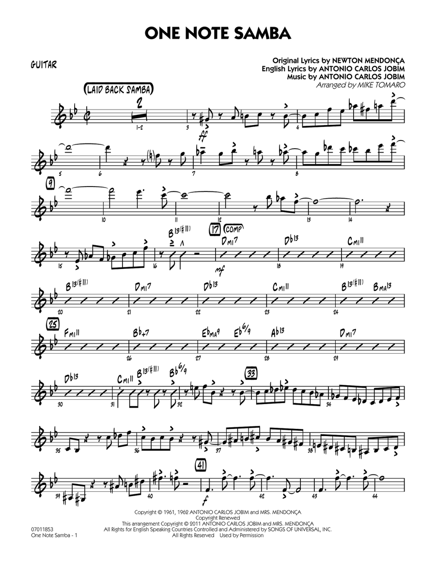 One Note Samba - Guitar Jazz Ensemble scores gallery preview page 1