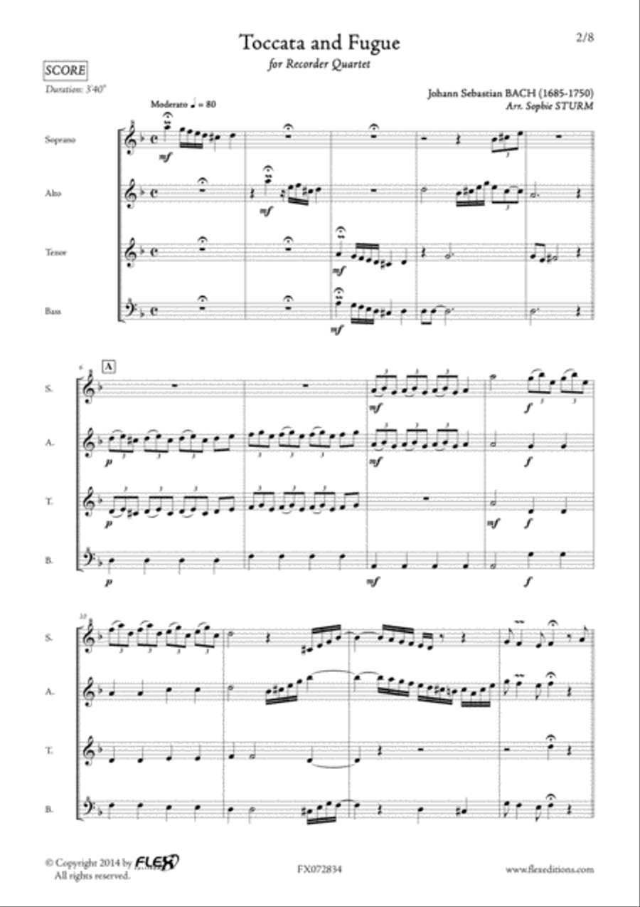 Toccata and Fugue Soprano Recorder scores gallery preview page 2