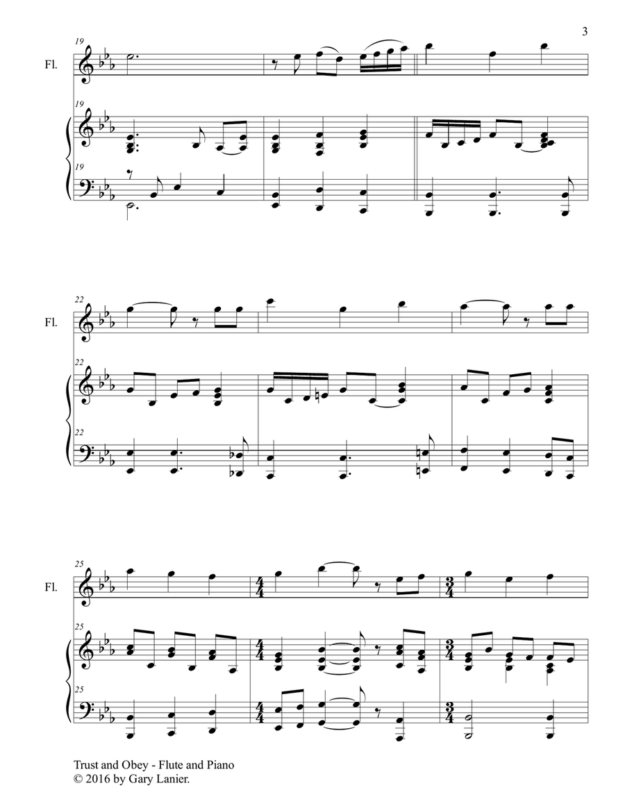 Gary Lanier: TRUST AND OBEY (Duet – Flute & Piano with Parts) Woodwind Duet scores gallery preview page 4