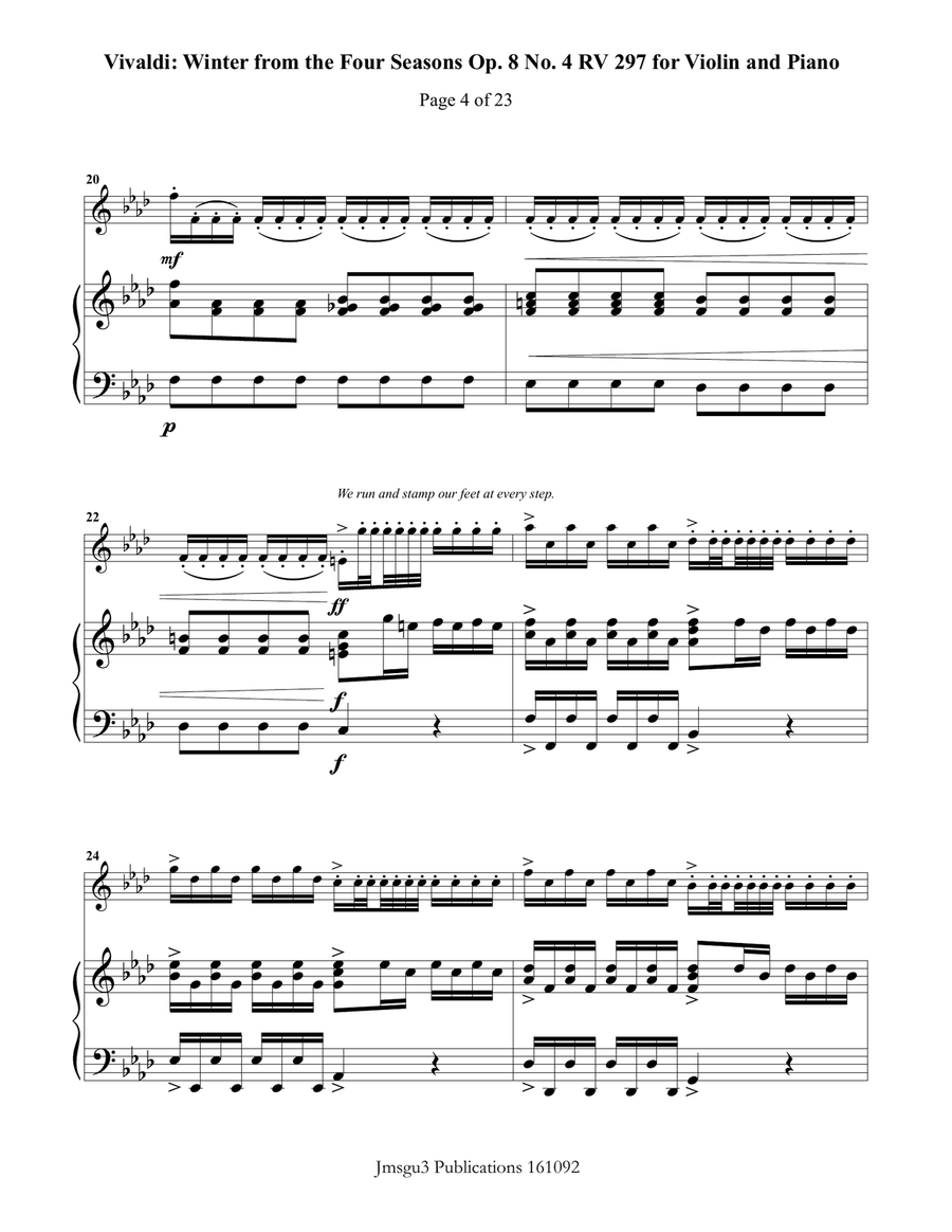 Vivaldi: Winter from the Four Seasons for Violin & Piano Violin Solo scores gallery preview page 4