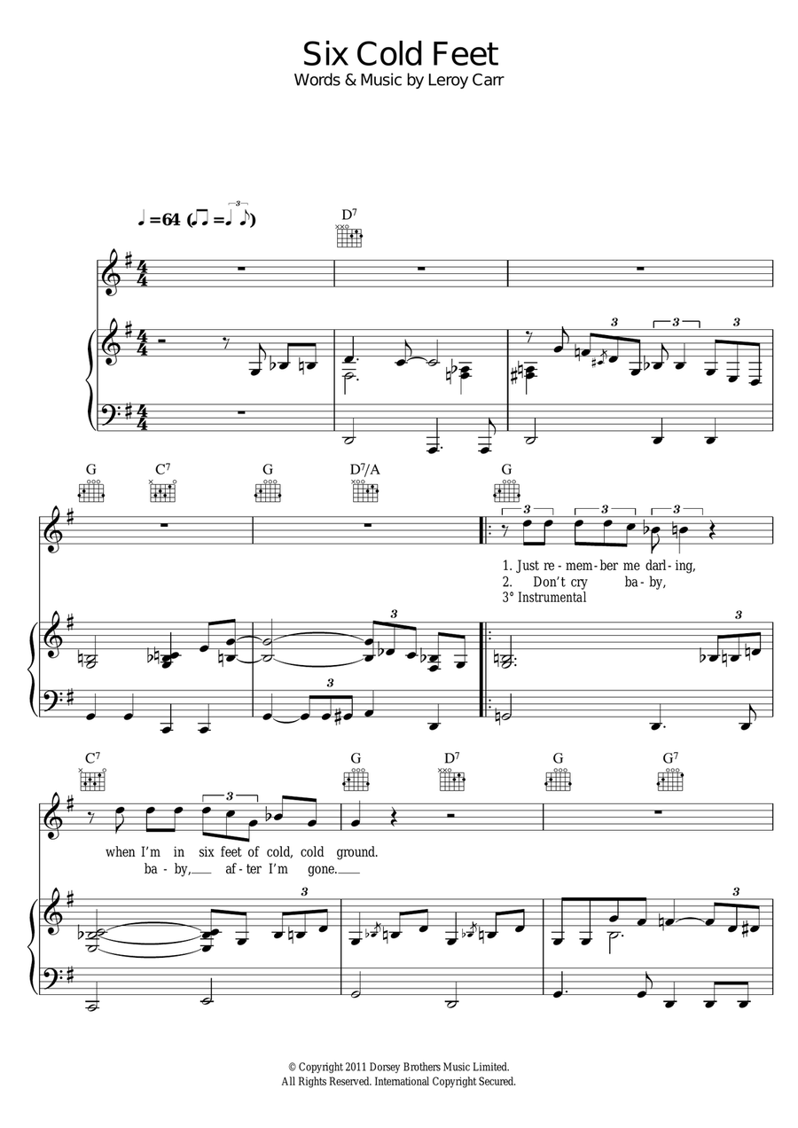 Six Cold Feet Of Ground Piano, Vocal scores gallery preview page 1