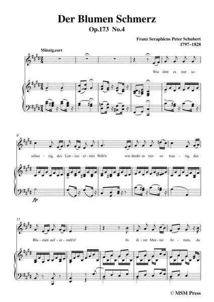 Schubert-Der Blumen Schmerz,Op.173 No.4,in c sharp minor,for Voice&Piano image number null