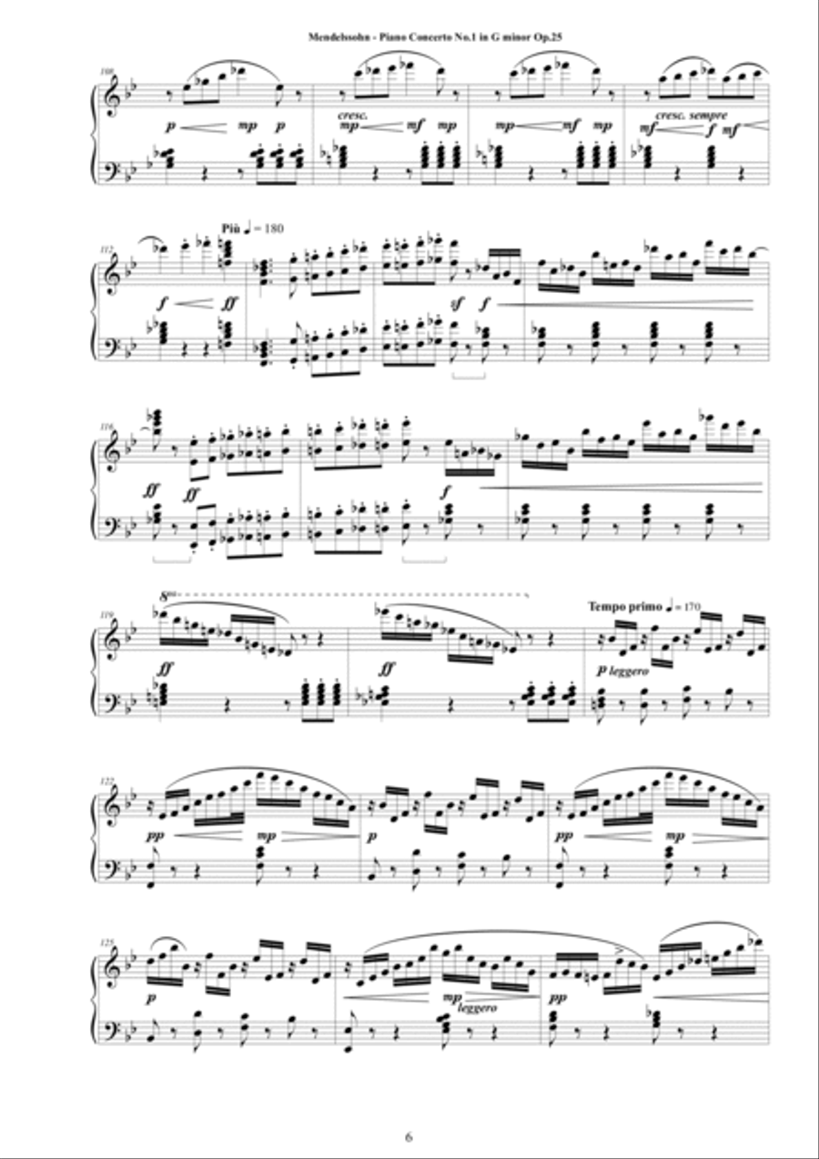 Mendelssohn - Piano Concerto No.1 in G minor Op.25 - Complete Piano Version Piano Solo scores gallery preview page 6