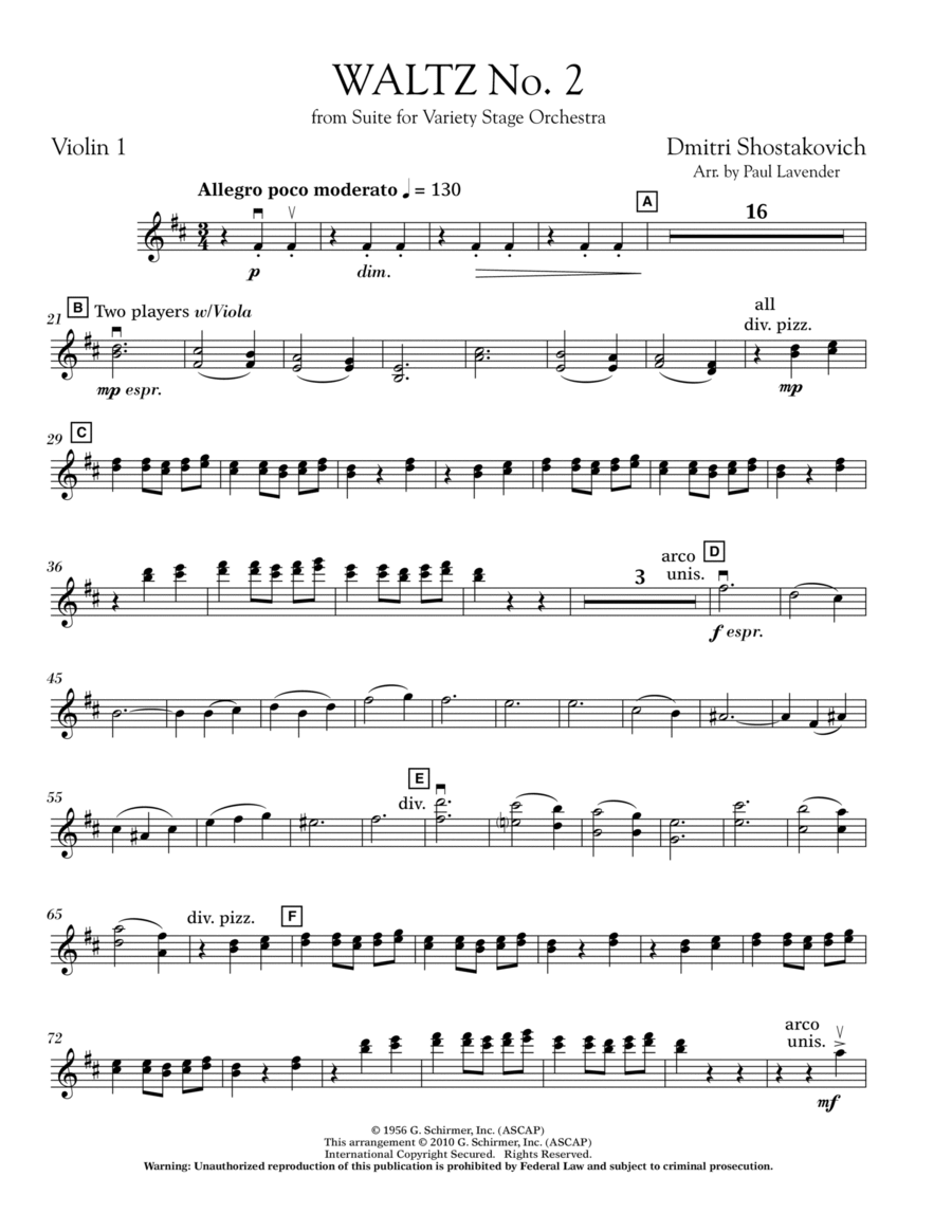 Waltz No. 2 - Violin 1 Violin scores gallery preview page 1