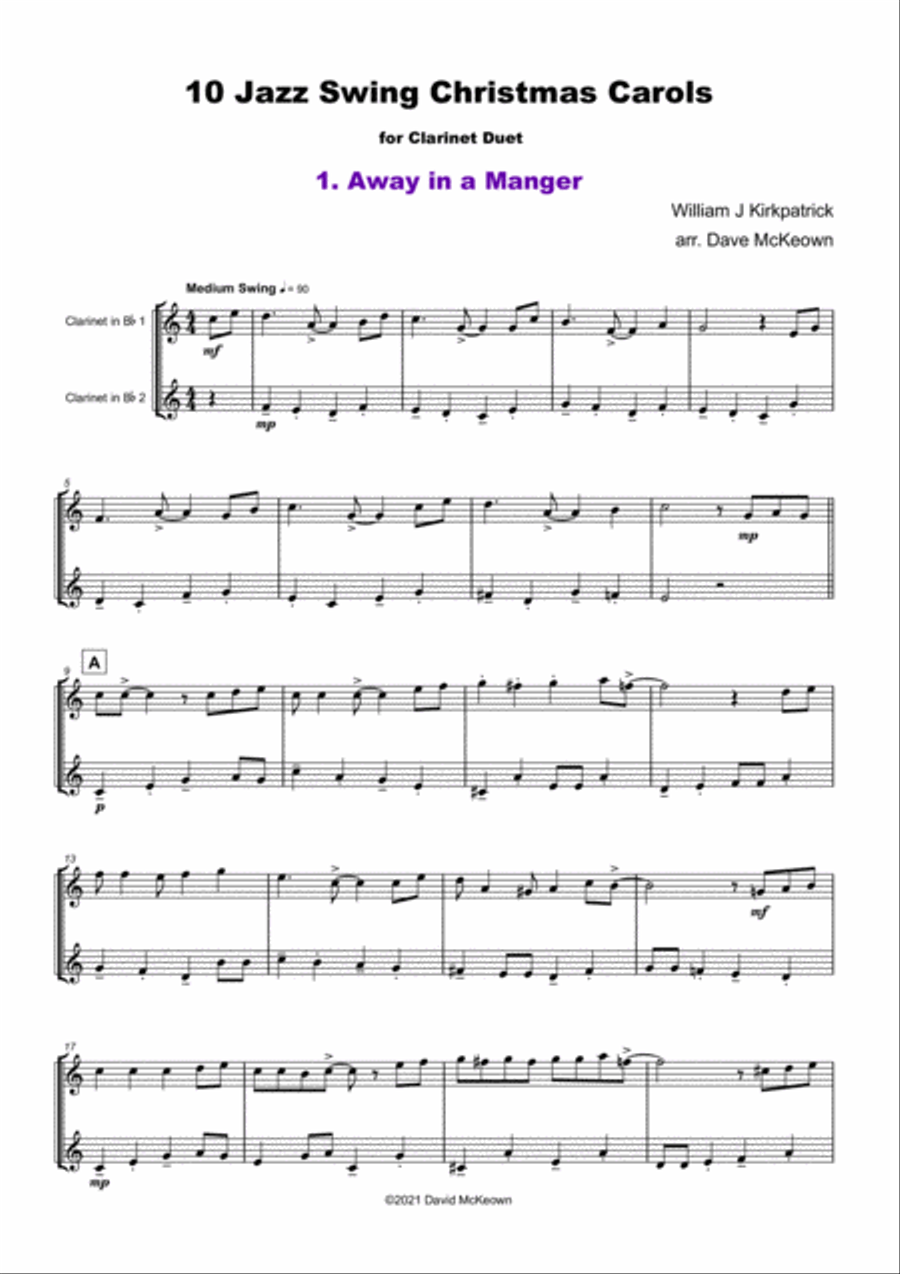 10 Jazz Swing Carols for Clarinet Duet Clarinet Duet scores gallery preview page 3
