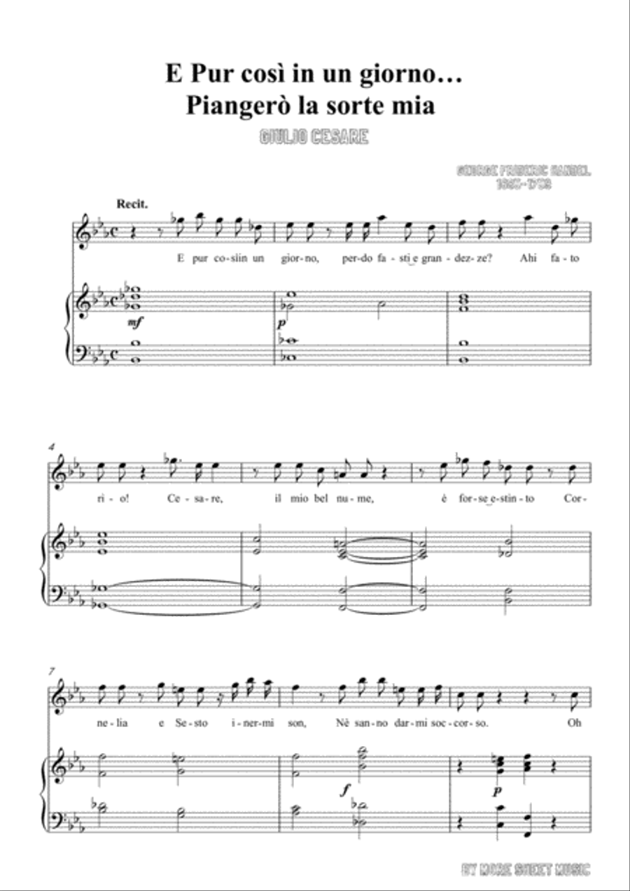 Handel-E pur così in un giorno...Piangerò la sorte mia in A flat Major,for Voice and Piano Voice Solo scores gallery preview page 3