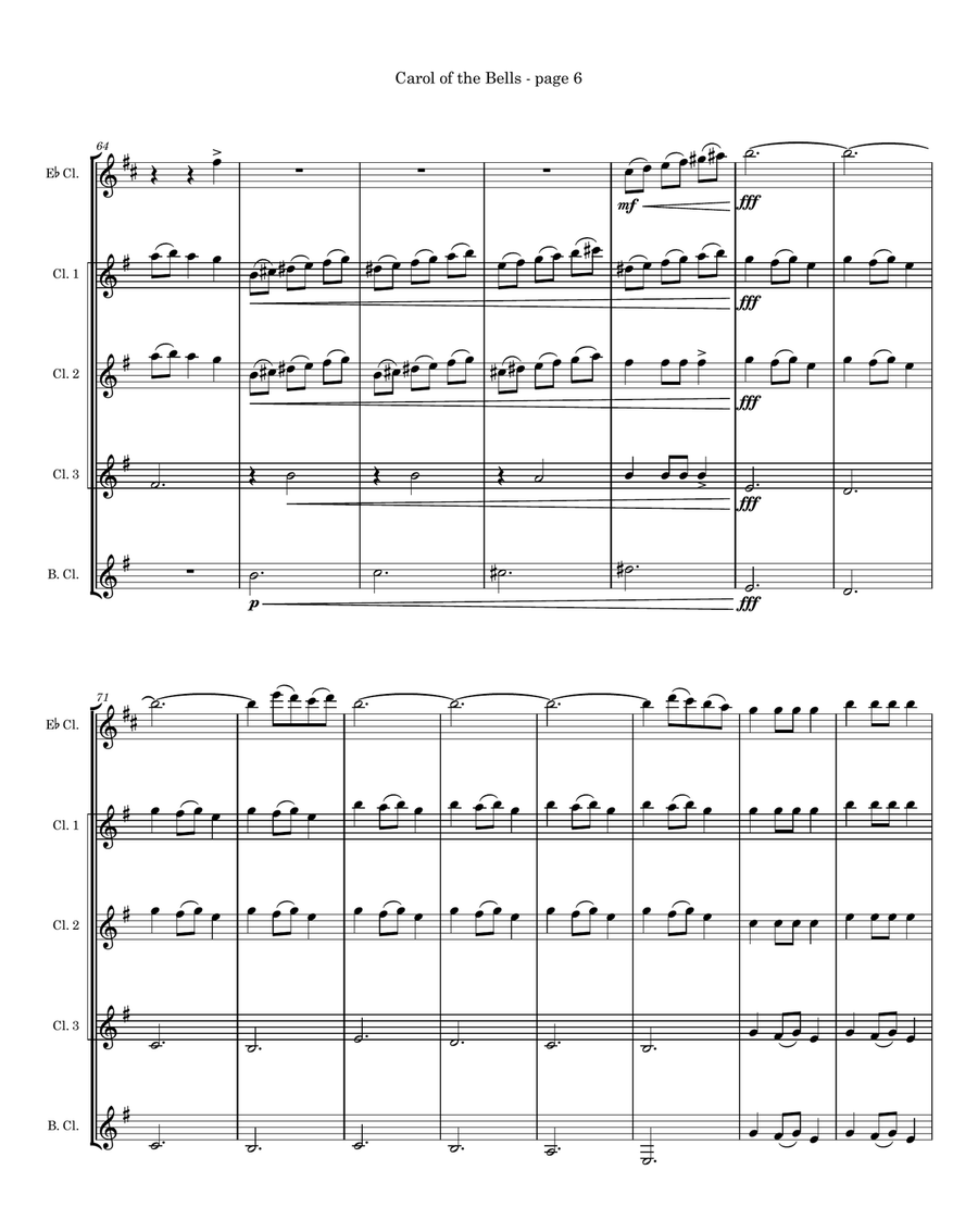 Carol of the Bells for Clarinet Quintet or Choir Choir scores gallery preview page 6