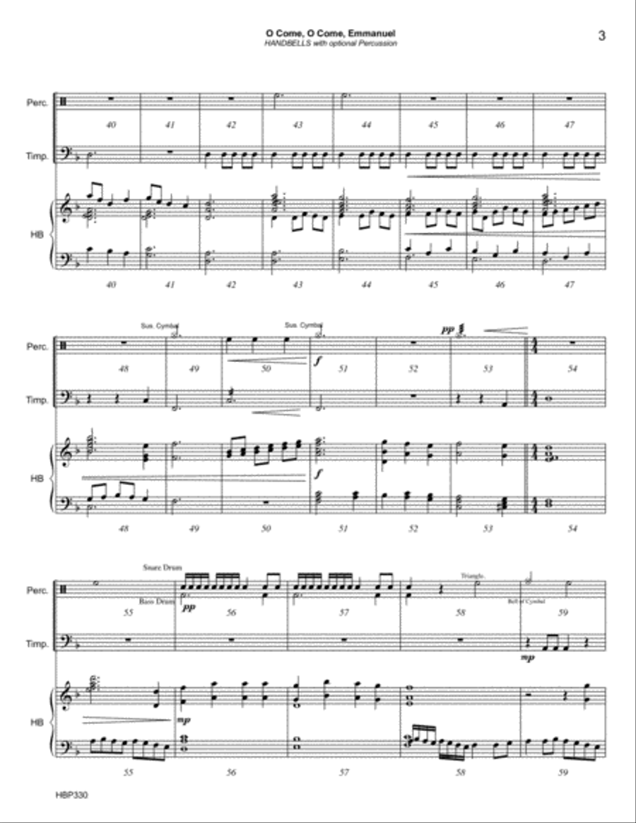 O COME O COME EMMANUEL/COME THOU LONG-EXPECTED JESUS - 3 octave HANDBELLS Percussion Ensemble scores gallery preview page 3