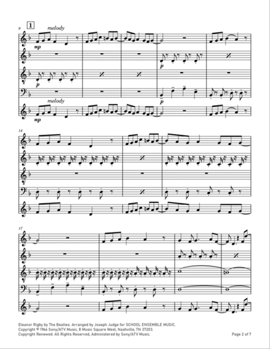 Eleanor Rigby Saxophone Quartet scores gallery preview page 2