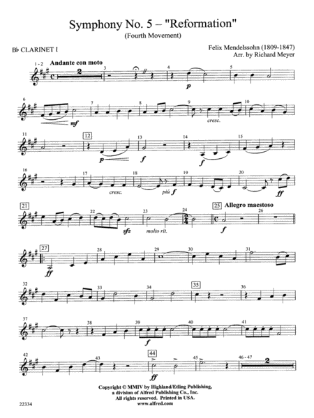 Symphony No. 5 "Reformation" (4th Movement): 1st B-flat Clarinet