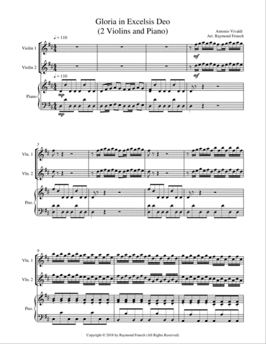 Gloria in Excelsis Deo - for 2 Violins and Piano String Duet scores gallery preview page 6