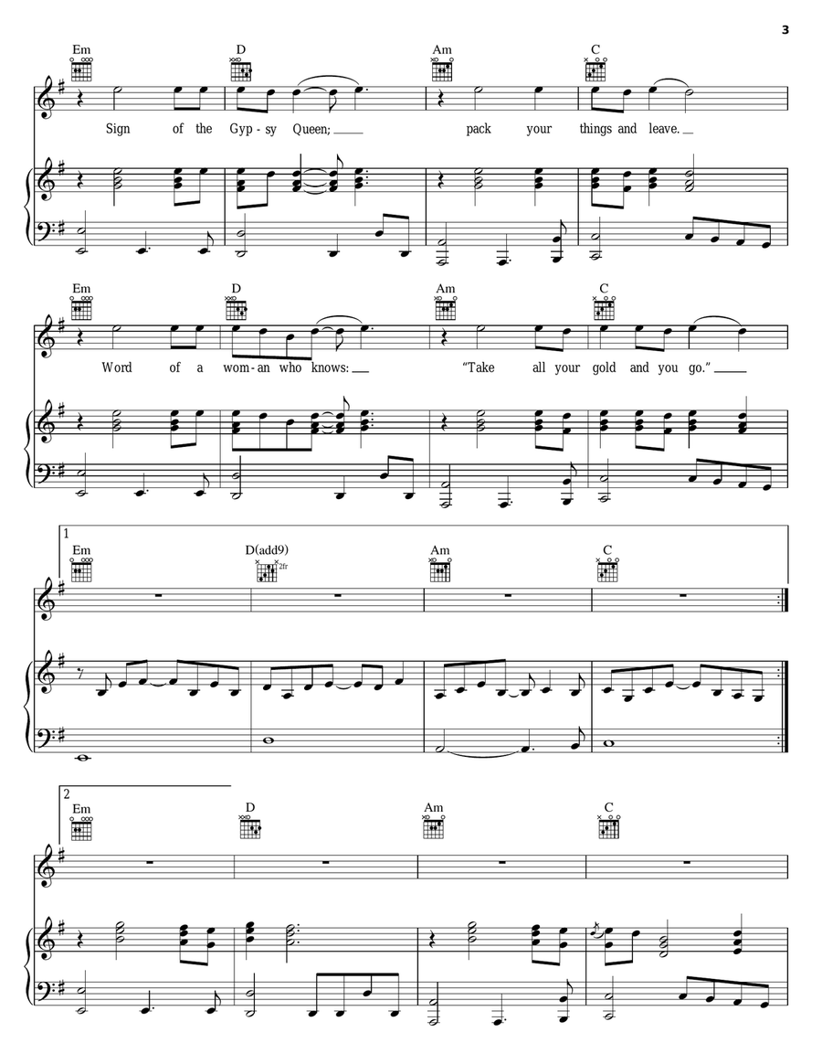 Sign Of The Gypsy Queen Sign Of The Gypsy Queen Piano, Vocal, Guitar scores gallery preview page 3