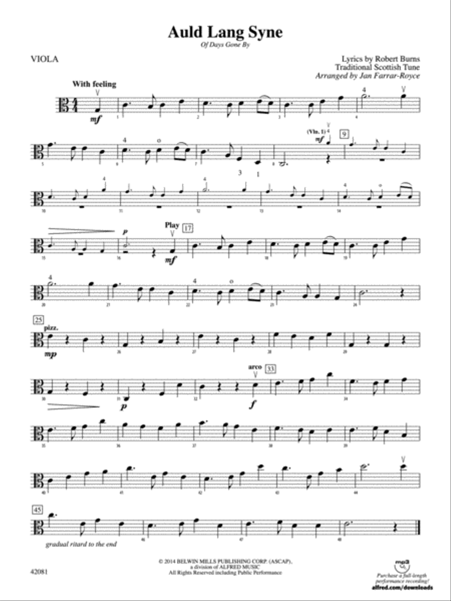 Auld Lang Syne: Viola Auld Lang Syne: Viola String Orchestra scores gallery preview page 1