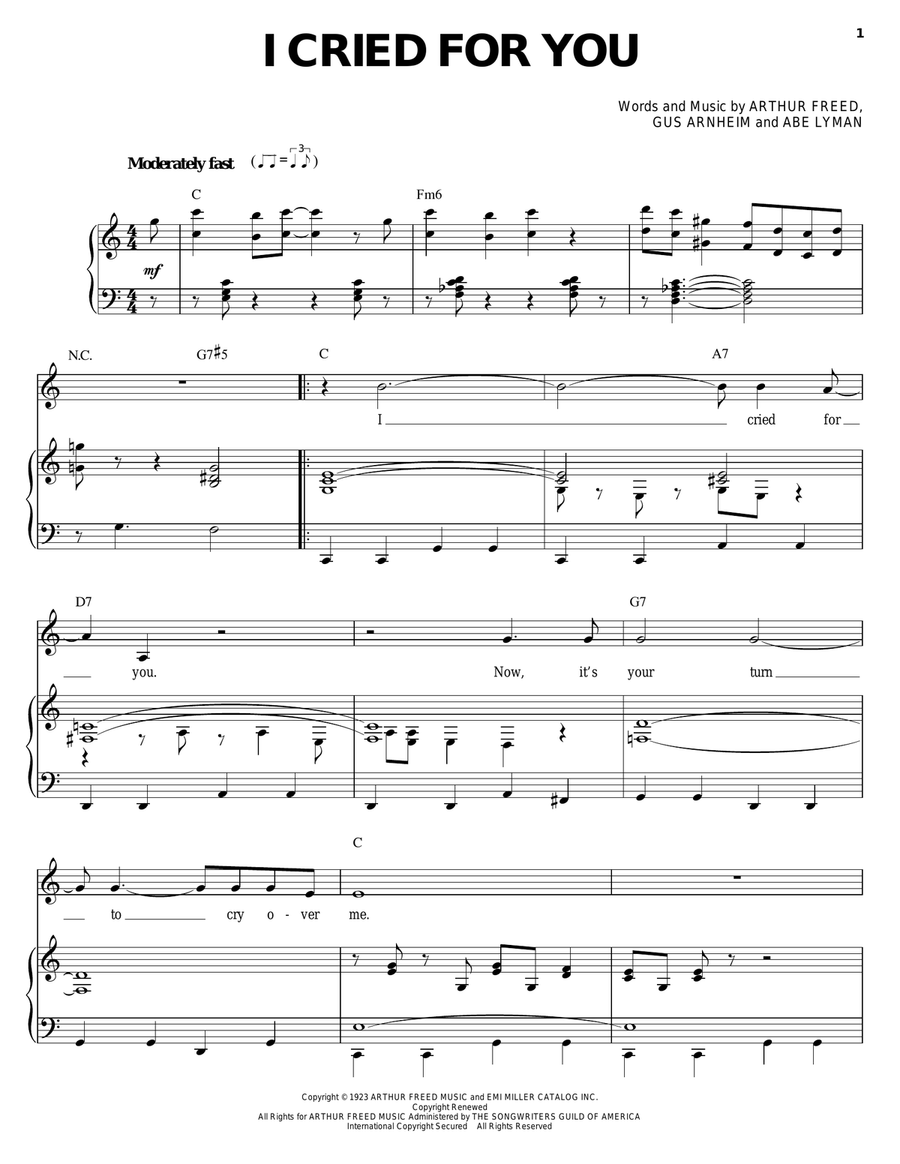 I Cried For You I Cried For You Piano, Vocal scores gallery preview page 1