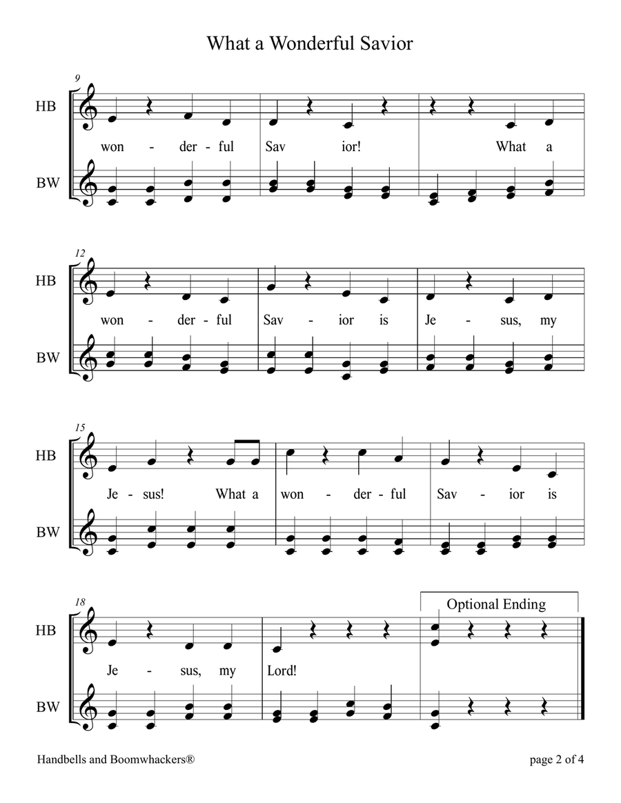 What a Wonderful Savior (for 8-note Bells and Boomwhackers with Black and White Notes) Handbell Choir scores gallery preview page 6